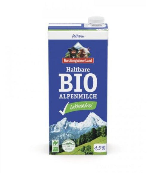 Haltbare Alpenmilch, laktosefrei, fettarm 1,5% 1.Liter